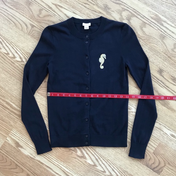 New J CREW Navy Cardigan Sweater with Seahorse XXS - Picture 3 of 7
